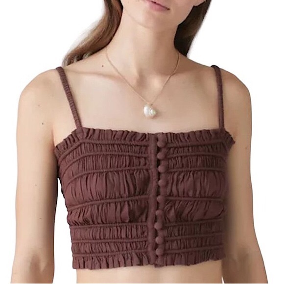 Urban Outfitters Tops - NWT Urban Outfitters Chelsea Linen Blend Smocked Ruched Crop Top Tank Brown